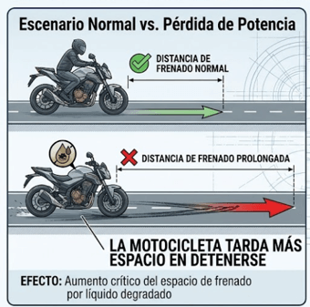 la motocicleta tarda más espacio en frenar