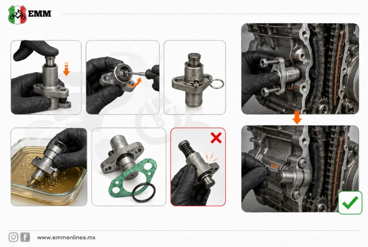 Cambiar el tensor de distribución de una moto