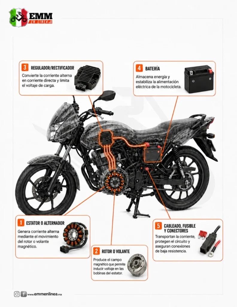 Infografía sistema de carga de motocicleta